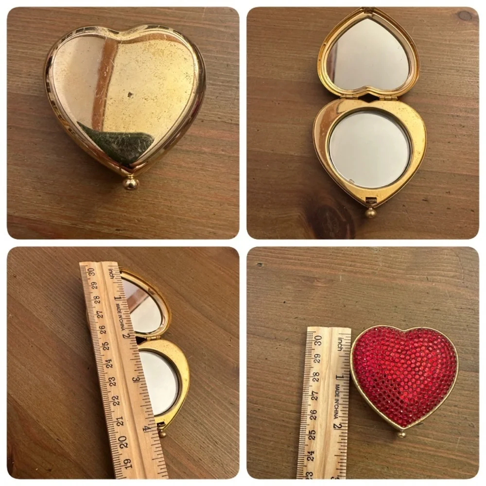 Four small compact makeup purse mirrors Red Glitter Diamond Crystals Hearts - Picture 12 of 16